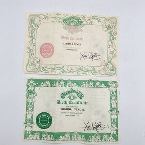Lot of 2 - Cabbage Patch Kids Birth Certificates One Envelope